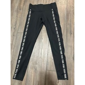 PINK Victoria's Secret Black Leggings with White Logo